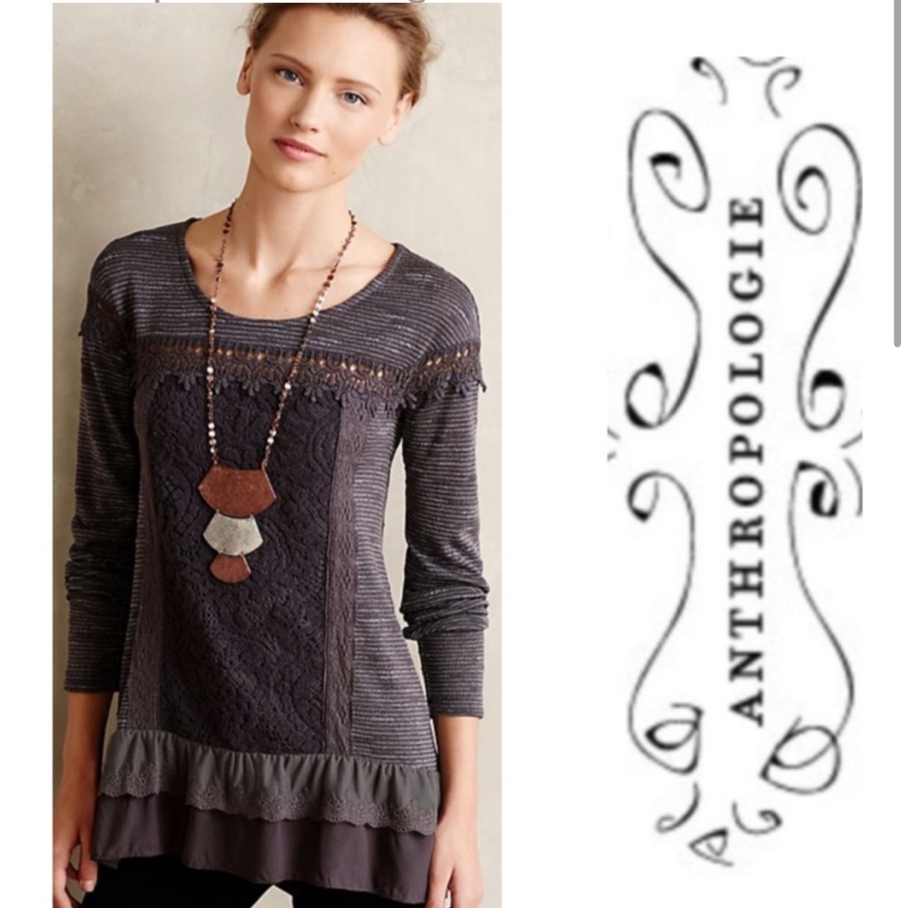 Anthropologie Meadow Rue Long Sleeve Lace Detail Top Sz: S